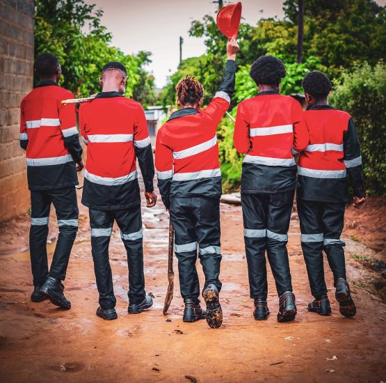 A photo of the work team walking away